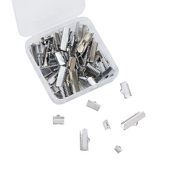 304 Stainless Steel Ribbon Crimp Ends, Stainless Steel Color, 70pcs/box