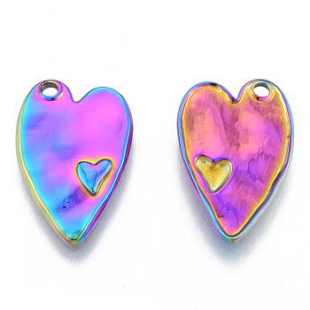 Ion Plating(IP) 304 Stainless Steel Pendants, Heart, Rainbow Color, 23.5x15.5x2.5mm, Hole: 1.8mm