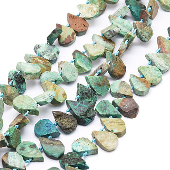 Natural African Turquoise(Jasper) Beads Strands, Teardrop, 12~20x5~15x3~7mm, Hole: 0.8mm, about 24pcs/strand, 15.04''(38.2cm)