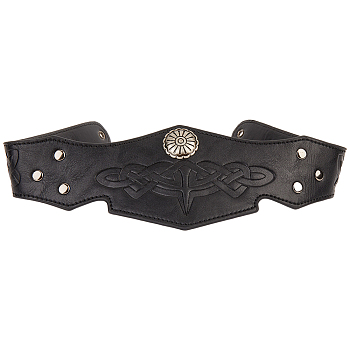 Imitation Leather Hat Bands, for Cowboy Hat, Bend Brim Fedora Hat, Straw Hat Decoration, Black, 543x82x2.5~5.5mm, Hole: 5mm