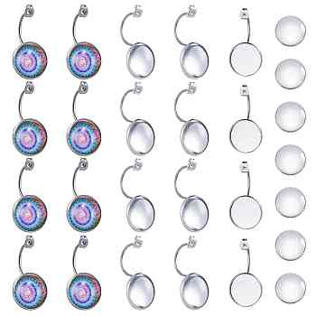 DIY Earring Makings, with 304 Stainless Steel Ear Nuts, Earring Backs and Transparent Glass Cabochons, Flat Round, Stainless Steel Color, Tray: 16mm, 35x18x16mm, Hole: 0.8mm, 15.5~16x4~5mm