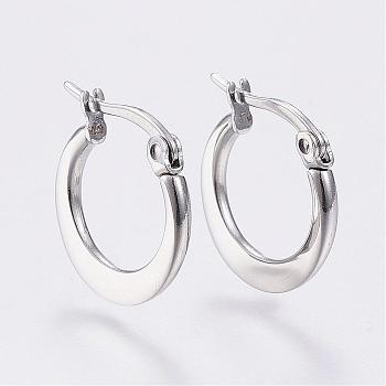 304 Stainless Steel Hoop Earrings, Hypoallergenic Earrings, Flat Ring Shape, Stainless Steel Color, 14~16x2mm, Pin: 0.7x1mm