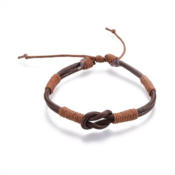 Cowhide Leather Cords Bracelets, with Cotton Cord, Coconut Brown, 2-3/8 inch~2-7/8 inch(6~7.3cm)
