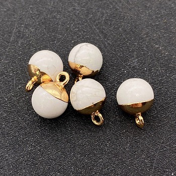 Natural Howlite Round Charms with Golden Plated Metal Findings, 15x10mm