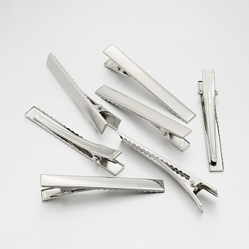 Iron Alligator Hair Clip Findings, Platinum, 41x7x10mm