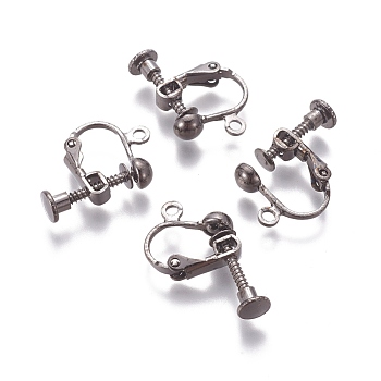 Rack Plated Brass Screw Clip-on Earring Findings, Spiral Ear Clip, Gunmetal, 13x17x4.5mm, Hole: 1.6mm