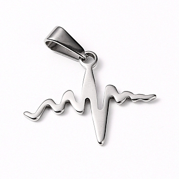304 Stainless Steel Pendants, for Valentine's Day, Heartbeat, Stainless Steel Color, 20x24x1mm, Hole: 7.5x3mm