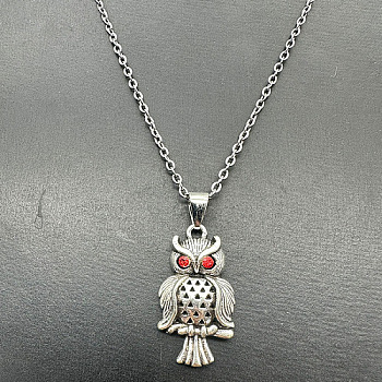 Alloy Pendant Necklaces, Owl, Red, 19.69 inch(50cm)