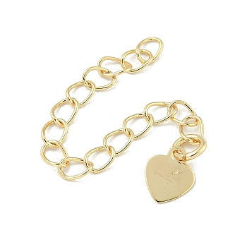 Rack Plating Brass Chain Extender, Long-Lasting Plated, Cadmium Free & Lead Free, Heart, Real 14K Gold Plated, 56.5mm