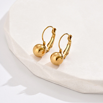 304 Stainless Steel Leverback Earrings, Round Ball, Real 18K Gold Plated, 18x5mm