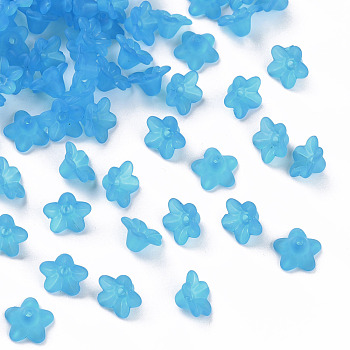 Transparent Acrylic Beads, Flower, Frosted, Sky Blue, 10x5mm, Hole: 1mm, about 4600pcs/500g