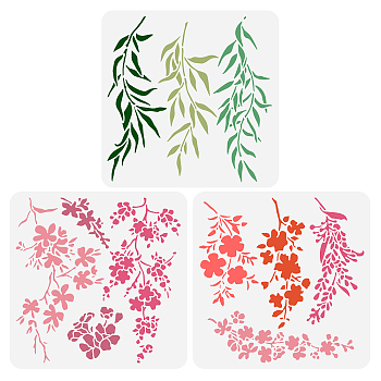 3Pcs 3 Styles PET Hollow Out Drawing Painting Stencils, for DIY Scrapbook, Photo Album, Plants Pattern, 300x300mm, 1pc/style