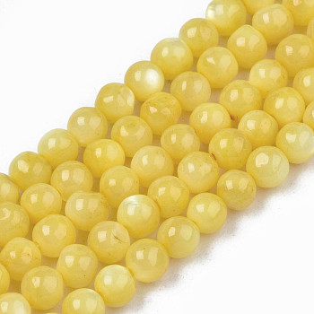 Natural Freshwater Shell Beads Strands, Dyed, Round, Yellow, 4mm, Hole: 0.8mm, about 97~99pcs/strand, 14.88 inch~15.16 inch(37.8~38.5cm)