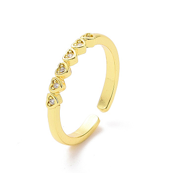 Clear Cubic Zirconia Heart Wrap Open Cuff Ring, Brass Jewelry for Women, Golden, US Size 7(17.3mm)