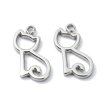 304 Stainless Steel Charms, Laser Cut, Cat Charm, Stainless Steel Color, 13.5x10.5x1mm, Hole: 1.4mm