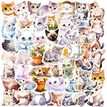 50Pcs PVC Self-Adhesive Stickers, Cute Kitten Waterproof Decals, for DIY Albums Diary, Laptop Decoration Cartoon Scrapbooking, Cat Shape, 48~60x44~58mm
