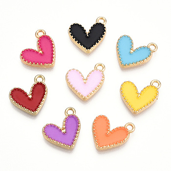 Alloy Enamel Charms, Cadmium Free & Nickel Free & Lead Free, Light Gold, Heart Charm, Mixed Color, 14x13.5x2mm, Hole: 1.5mm