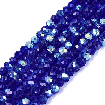 AB Color Plated Transparent Glass Rondelle Beads Strands, Faceted, Dark Blue, 2.5x2mm, Hole: 0.5~0.9mm, about 148~159pcs/strand, 11.42~13.19''(29~33.5cm)