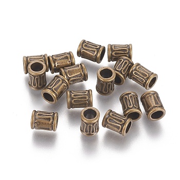 Tibetan Style Alloy Beads, Lead Free & Nickel Free & Cadmium Free, Antique Bronze Color, Tube, Column, about 8mm long, 6mm wide, hole: 4mm