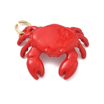 Brass Enamel Pendants, Crab Charms, Cadmium Free & Lead Free, Long-Lasting Plated, Rack Plating, Real 18K Gold Plated, Red, 16x20x5mm, Jump Ring: 5x0.8mm, Inner Diameter: 3.5mm
