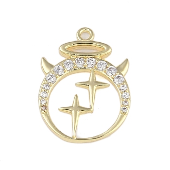 Brass Micro Pave Clear Cubic Zirconia Pendants, Twelve Constellations, Aries, 20x15x2mm, Hole: 1.5mm