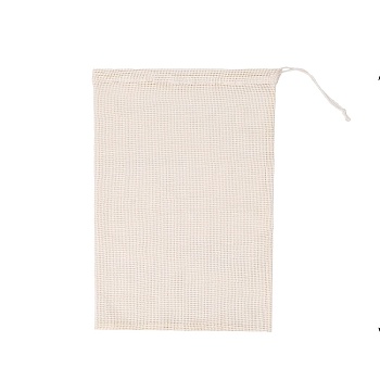 Cotton Storage Pouches, Drawstring Bags, Rectangle, Antique White, 33x27cm