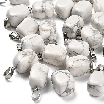 Natural Howlite Pendants, with Stainless Steel Color Plated 201 Stainless Steel Snap on Bails, Rectangle, 20.5~21x11~11.5x11~12.5mm, Hole: 8x4mm