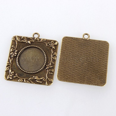 Vintage Tibetan Style Alloy Square Carved Branch Pendant Cabochon Bezel Settings(TIBEP-M018-17AB-NF)-2