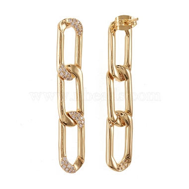 Brass Micro Pave Clear Cubic Zirconia Dangle Stud Earrings(EJEW-I251-05G)-2