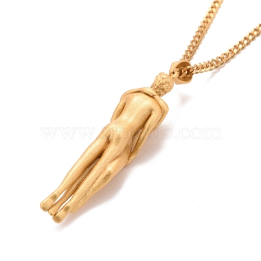 Brass Human Hug Pendant Necklace with 201 Stainless Steel Curb Chains for Women(NJEW-I114-01G)-3