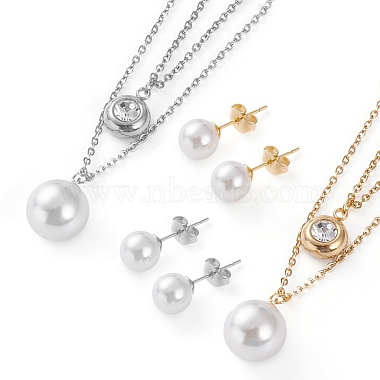 White 304 Stainless Steel Stud Earrings & Necklaces