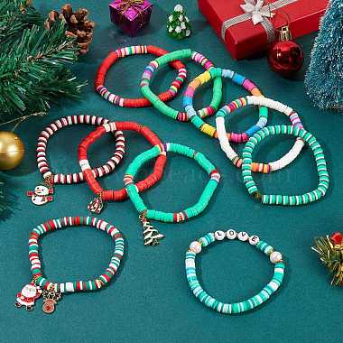 10Pcs 10 Styles Polymer Clay Heishi Beaded Stretch Bracelet Sets for Christmas(sgBJEW-JB06128)-5