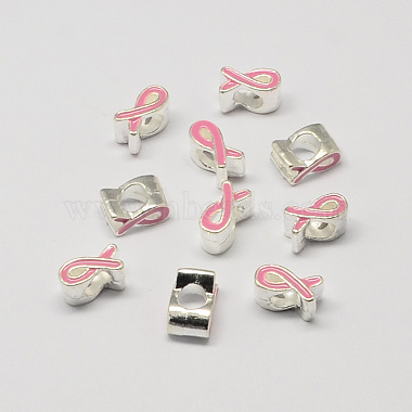 11mm Pink Awareness Ribbon Alloy + Enamel Beads