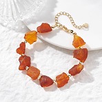 Raw Rough Natural Amber and Electroplate Non-magnetic Synthetic Hematite Beaded Bracelets for Women, Nuggets, 7.28 inch(18.5cm)(BJEW-JB13627)