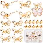 20Pcs Bowknot Brass Stud Earring Findings, with Loop, with 20Pcs Brass Ear Nuts, Real 18K Gold Plated, 6x10mm, Hole: 0.9mm, Pin: 1mm(KK-BBC0028-23)