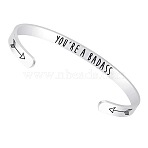 Inspirational 304 Stainless Steel Cuff Bangles, Words, Stainless Steel Color, 6-1/4x1/4 inch(16x0.6cm)(FS-WG30F15-01)