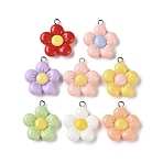 Opaque Resin Pendants, Flower, with Platinum Iron Loop, Mixed Color, 24.5x21x5mm, Hole: 2mm(RESI-I352-02P-01)