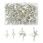100Pcs 4 Styles Tibetan Style Alloy Hollow Pendants, Star Charms, Antique Silver, 19~34.5x10~22.5x1.7~5mm, Hole: 1.5~1.8mm, 25pcs/style(FIND-YW0007-99)