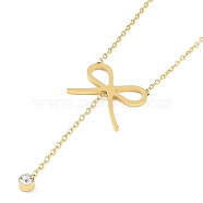 Ion Plating(IP) 304 Stainless Steel Crystal Rhinestone Bowknot Pendant Necklaces for Women, Golden, 18.70 inch(47.5cm)(NJEW-K276-27G)