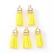 Faux Suede Tassel Pendant Decorations, with CCB Plastic Cord Ends, Light Gold, Yellow, 33~35x10mm, Hole: 2.5mm(FIND-R095-004LG)