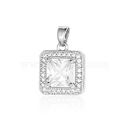 Brass Micro Pave Clear Cubic Zirconia Pendants, Square Charms, Platinum, 16x14x7mm(ZIRC-OY001-09P)