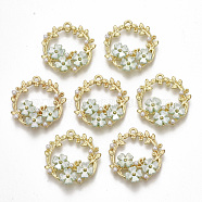 Alloy Pendants, Open Back Bezel, for Valentine's Day, with ABS Plastic Imitation Pearl, Olive Branch Wreath, Golden, Light Green, 24x22.5x4mm, Hole: 1.6mm(PALLOY-R116-16C)