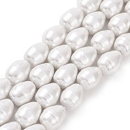 Shell Pearl Beads Strands, Oval, Textured, Seashell Color, 21.5x17mm, Hole: 1mm, about 9pcs/strand, 7.97''(20.25cm).(BSHE-F013-11A)