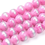 Natural Jade Beads Strands,  Brushed Silver Color, Dyed, Round, Pearl Pink, 10mm, Hole: 0.8mm, about 40pcs/strand, 15.94 inch(40.5cm)(G-G833-10mm-04)