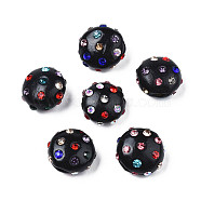 Polymer Clay Rhinestone Beads, Pave Disco Ball Beads, Flat Round, Black, 11~12x7mm, Hole: 1.4mm, Rhinestone: pp15(2.1~2.2mm)(RB-S056-27I)
