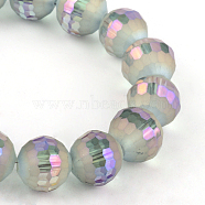 Faceted(96 Facets) Round Electroplate Glass Bead Strands, Rainbow Plated, Aqua, 9.5~10mm, Hole: 2mm, about 72pcs/strand, 26.7 inch(EGLA-S130-10mm-03)