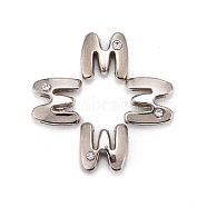 Letter Slider Beads for Watch Band Bracelet Making, Platinum Plated Alloy Crystal Rhinestone Slide Charms, Cadmium Free & Nickel Free & Lead Free, Letter.M, 11~13x9~11.5x4~5mm, Hole: 7.5~8x1mm(ALRI-O012-M-NR)