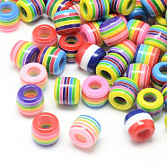 Opaque Stripe Resin Beads, Large Hole Beads, Barrel, Mixed Color, 11x10.5mm, Hole: 6mm(X1-RESI-S344-M)