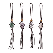 Nuggets Raw Natural Gemstone Pouch Pendant Decorations, Braided Nylon Thread Tassel Car Hanging Ornaments, Coconut Brown, 190~192x15.5~19mm(HJEW-JM01931-02)