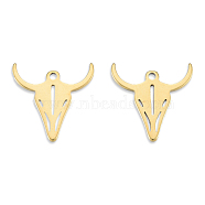 Ion Plating(IP) 201 Stainless Steel Charms, Cattle Head, Real 18K Gold Plated, 14.5x14x1mm, Hole: 1.2mm(STAS-N098-132LG)